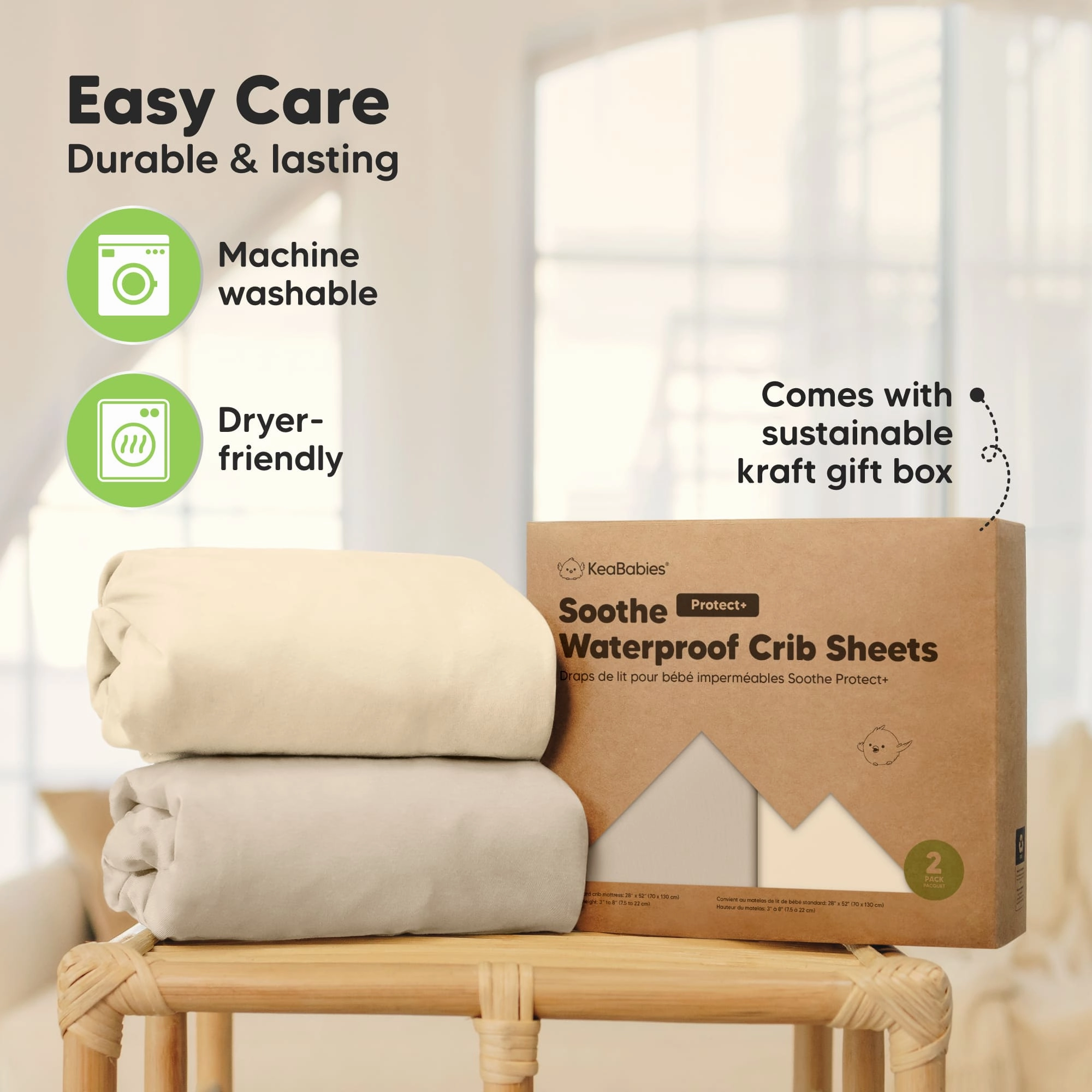 2-Pack Soothe [Protect ] Waterproof Crib Sheets (Macadamia)
