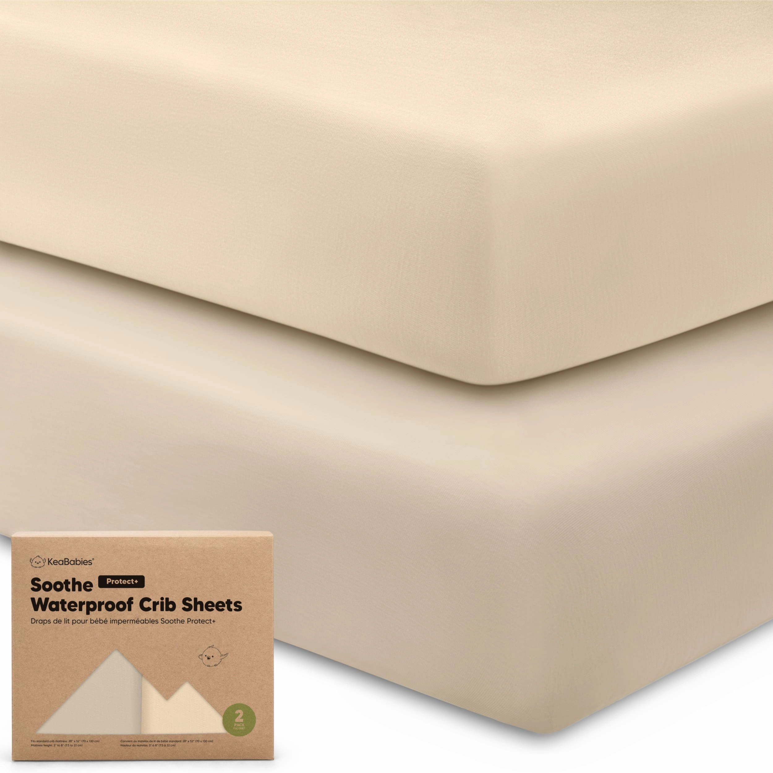 2-Pack Soothe [Protect ] Waterproof Crib Sheets (Macadamia)