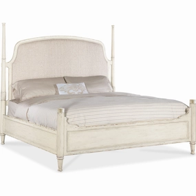 Americana Queen Upholstered Poster Bed - Light Wood