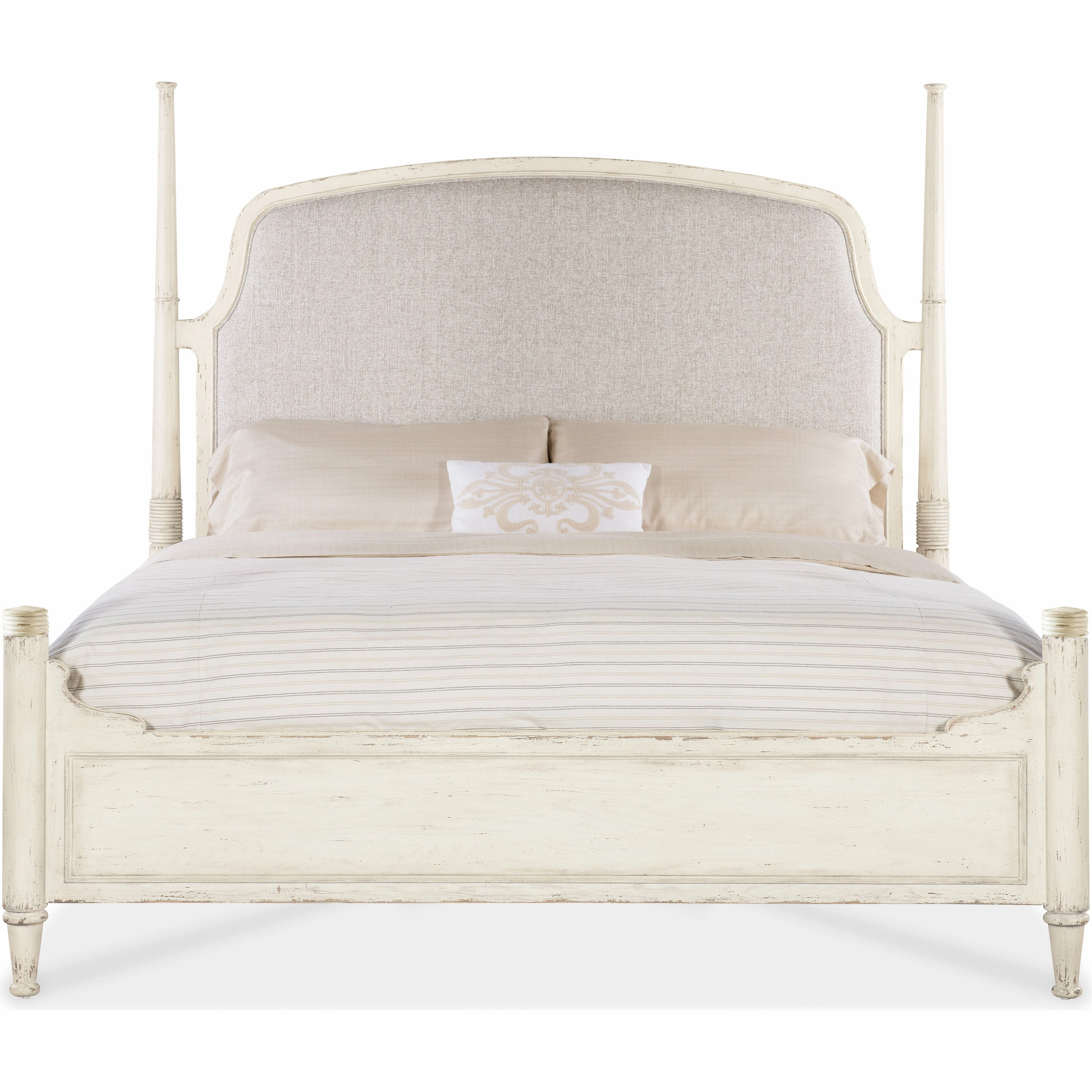 Americana Queen Upholstered Poster Bed - Light Wood