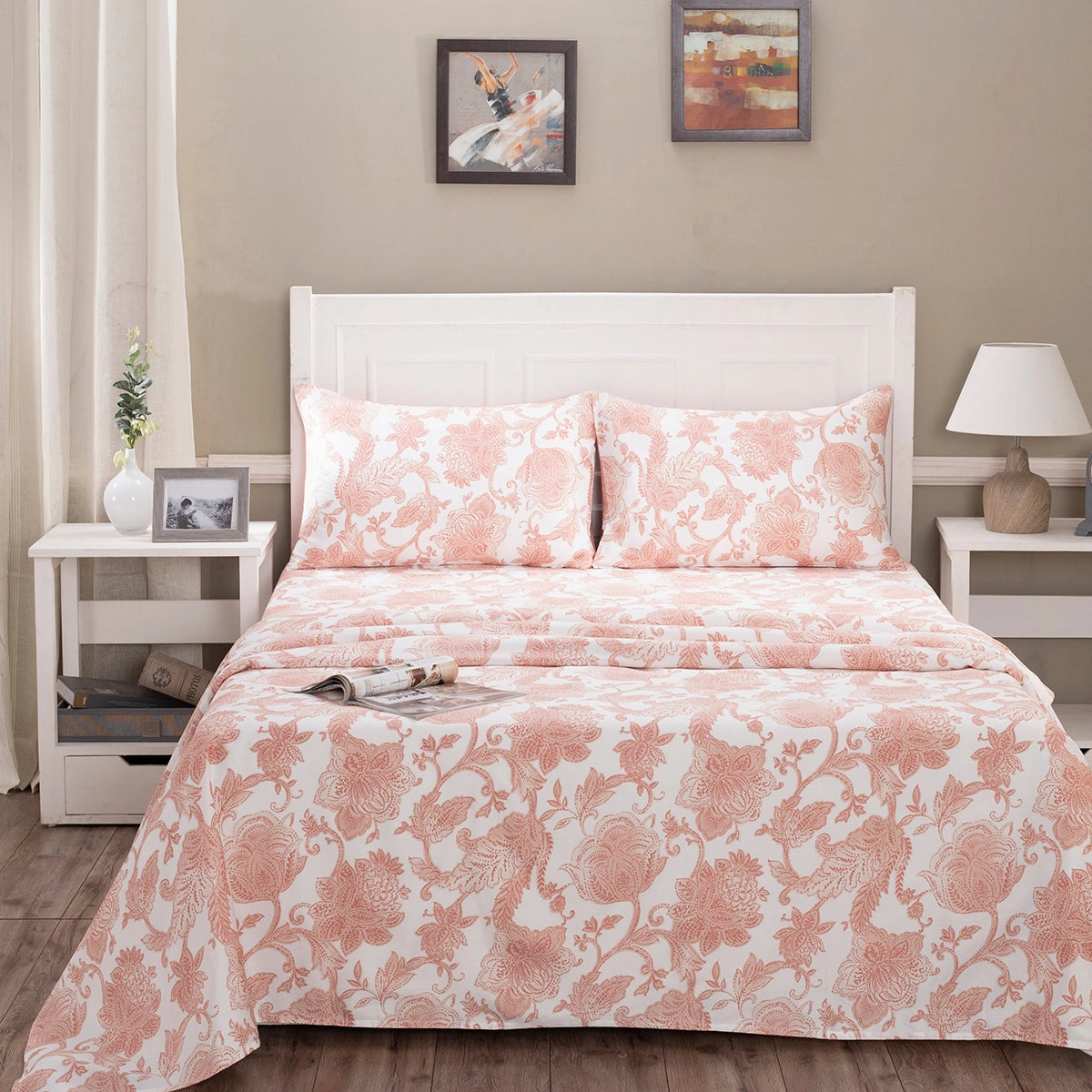 Art Nouveau Mabel Printed 100% Cotton Red Soft Bed Sheet