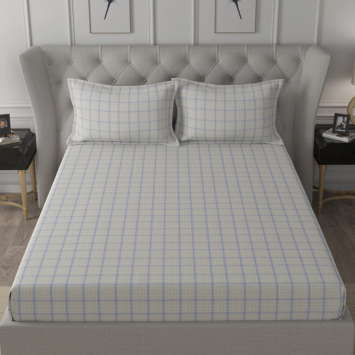 Backyard Patio Adrian Printed 100%Cotton Blue Bed Sheet with Pillow Covers