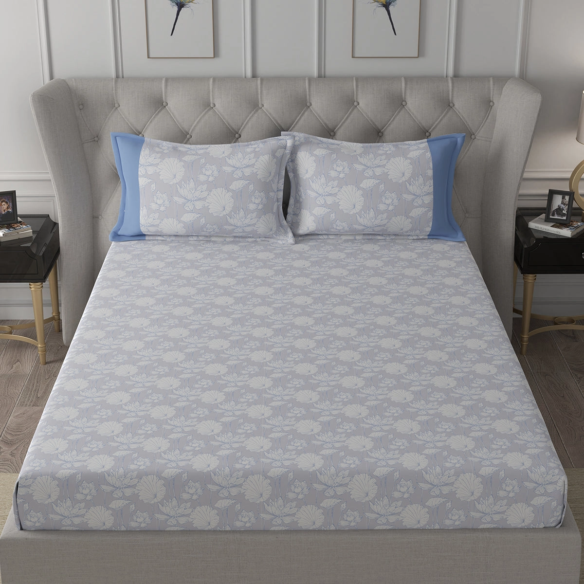 Backyard Patio Albrecht Printed 100%Cotton Blue Bed Sheet with Pillow Case