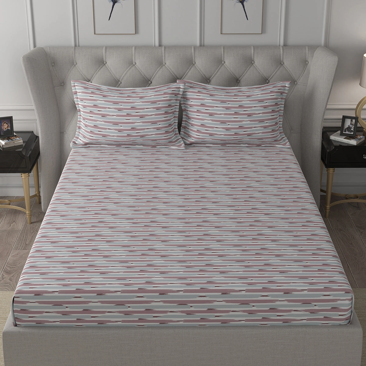 Backyard Patio Astra Printed 100%Cotton Red Bed Sheet with Pillow Case