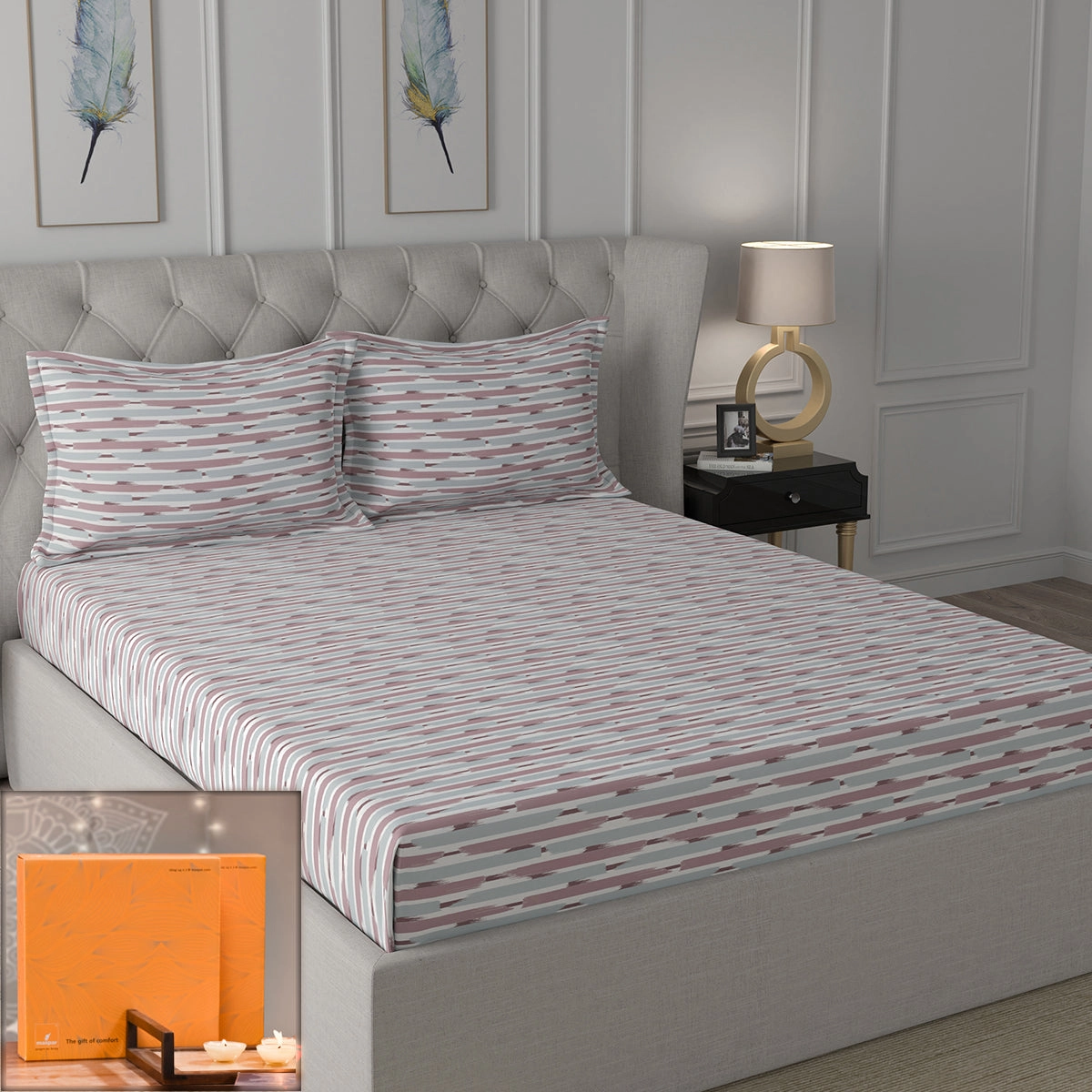Backyard Patio Astra Printed 100%Cotton Red Bed Sheet with Pillow Case