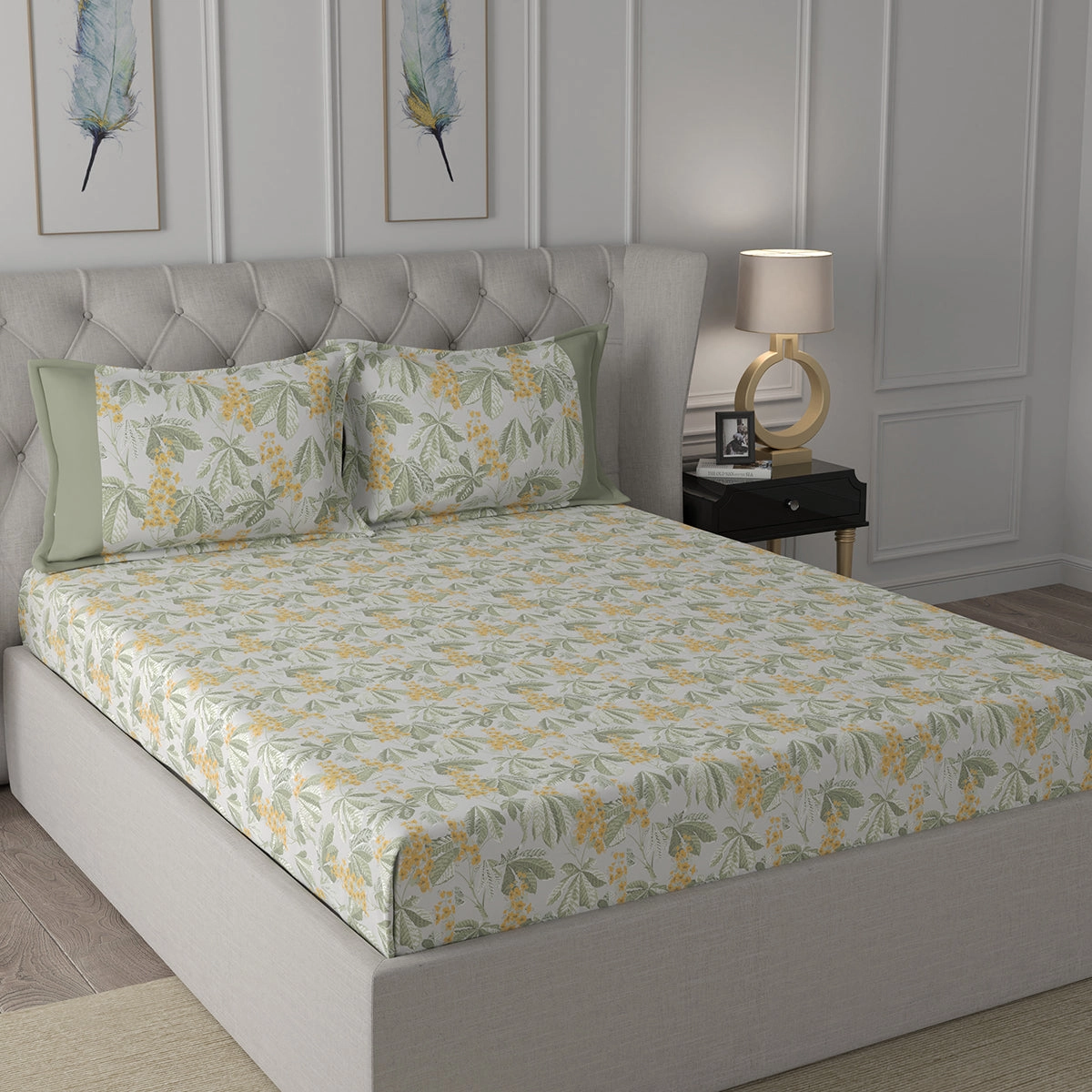 Backyard Patio Farmington Printed 100%Cotton Yellow Bed Sheet with Pillow Case