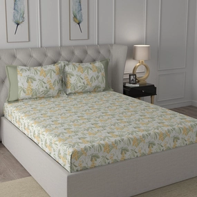 Backyard Patio Farmington Printed 100%Cotton Yellow Bed Sheet with Pillow Case