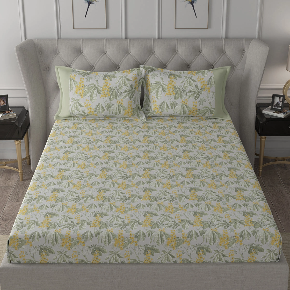 Backyard Patio Farmington Printed 100%Cotton Yellow Bed Sheet with Pillow Case