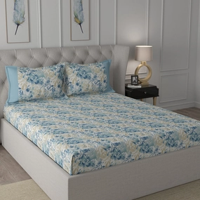 Backyard Patio Meridian Printed 100%Cotton Blue Bed Sheet with Pillow Case