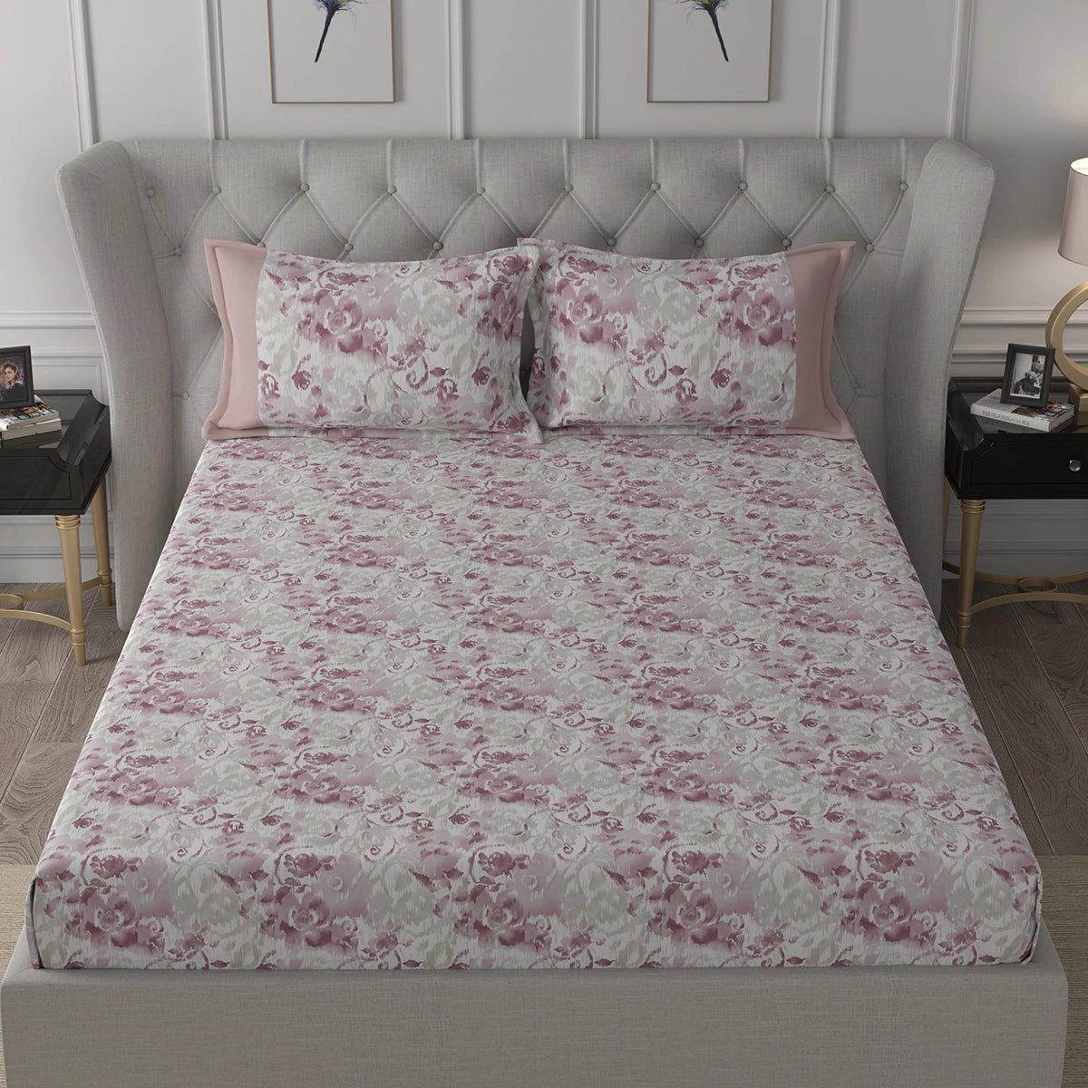 Backyard Patio Meridian Printed 100%Cotton Red Bed Sheet with Pillow Case
