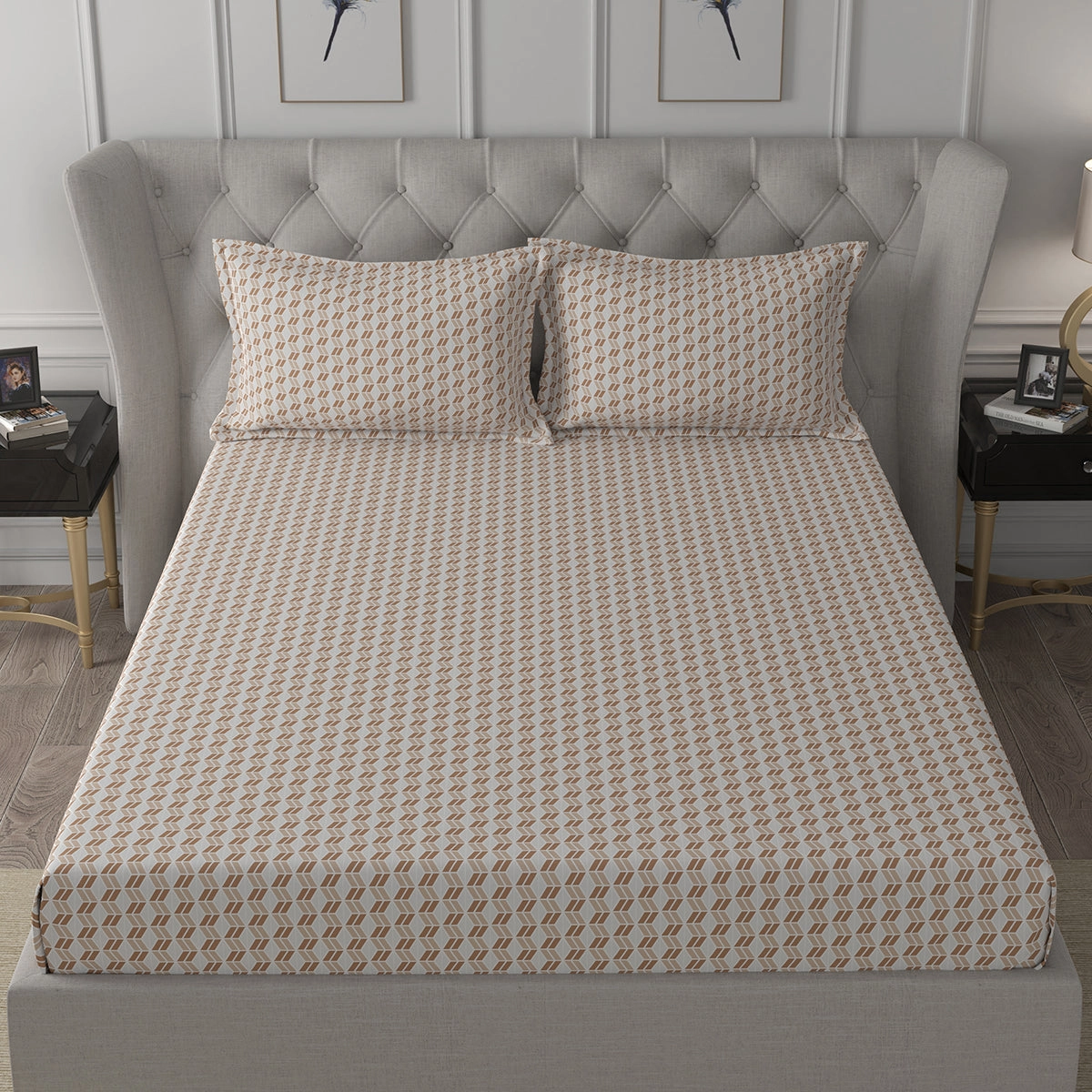 Backyard Patio Morris Printed 100%Cotton Rust Bed Sheet with Pillow Covers