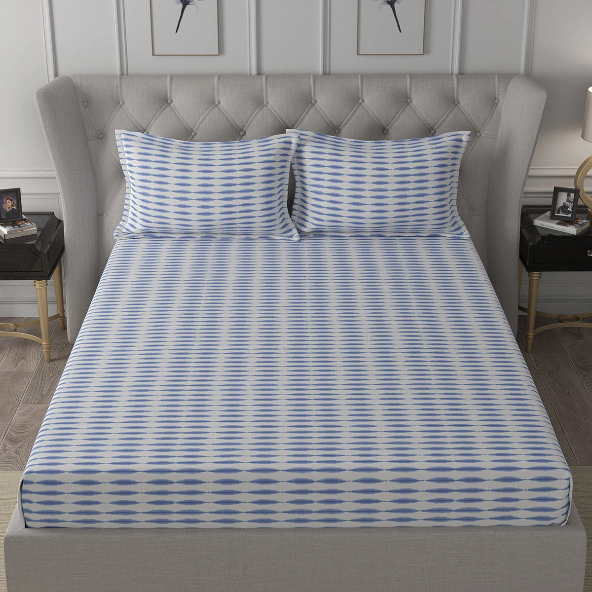 Backyard Patio Nova Printed 100%Cotton Blue Bed Sheet with Pillow Case