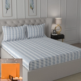 Backyard Patio Nova Printed 100%Cotton Blue Bed Sheet with Pillow Case
