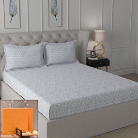 Backyard Patio Orion Printed 100%Cotton Blue Bed Sheet with Pillow Covers