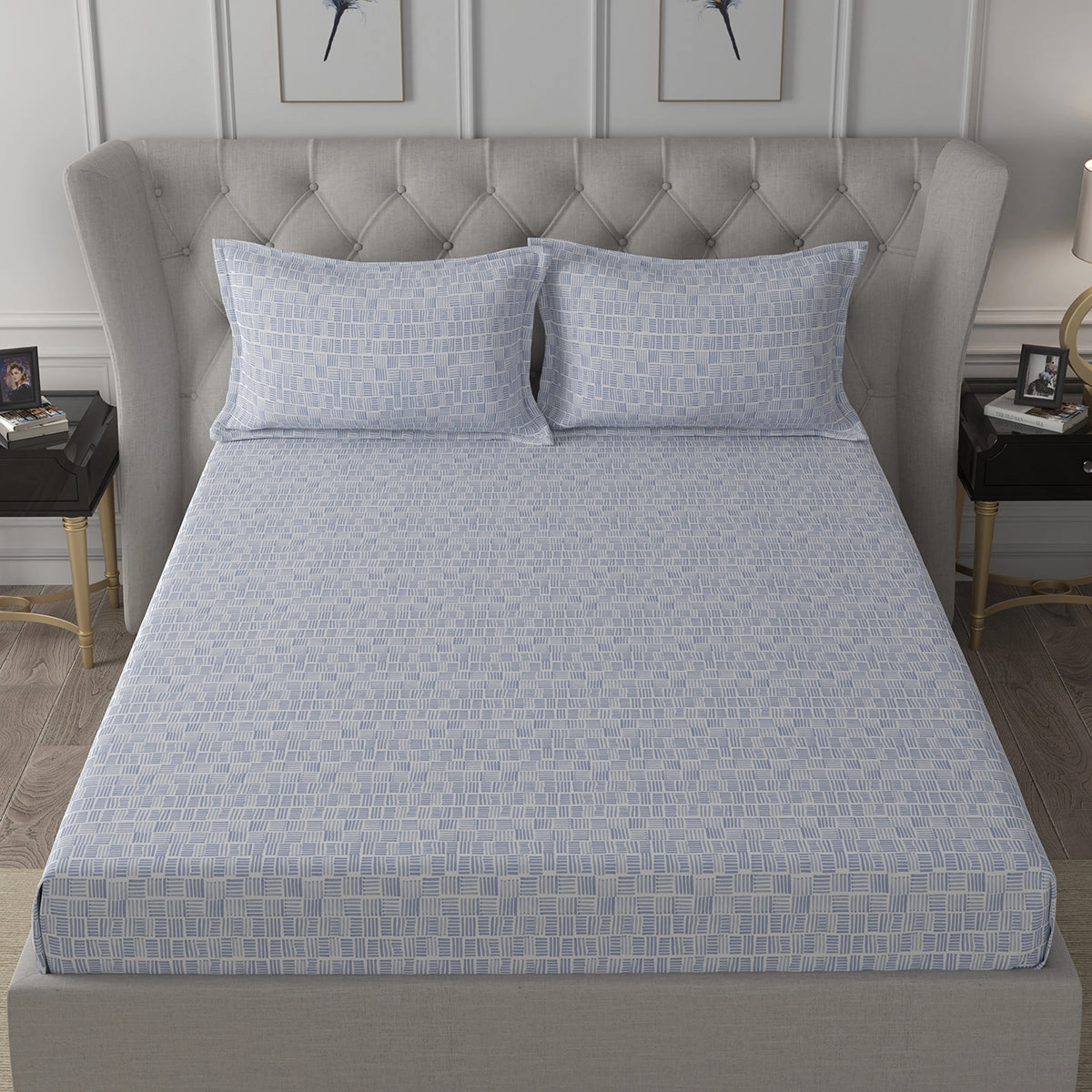 Backyard Patio Orion Printed 100%Cotton Blue Bed Sheet with Pillow Covers