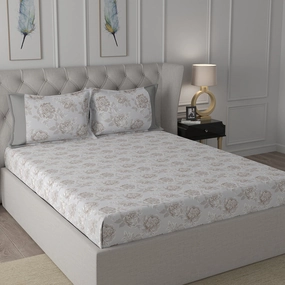 Backyard Patio Silvie Printed 100%Cotton Beige Bed Sheet with Pillow Case