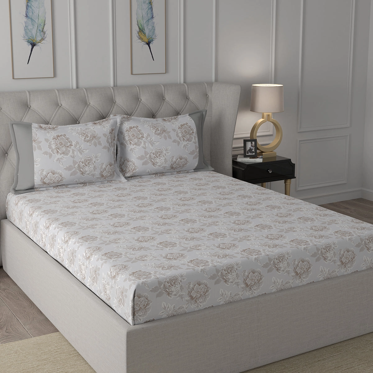Backyard Patio Silvie Printed 100%Cotton Beige Bed Sheet with Pillow Case