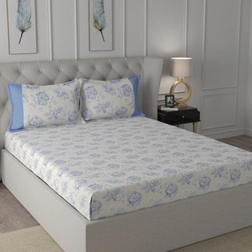 Backyard Patio Silvie Printed 100%Cotton Blue Bed Sheet with Pillow Case