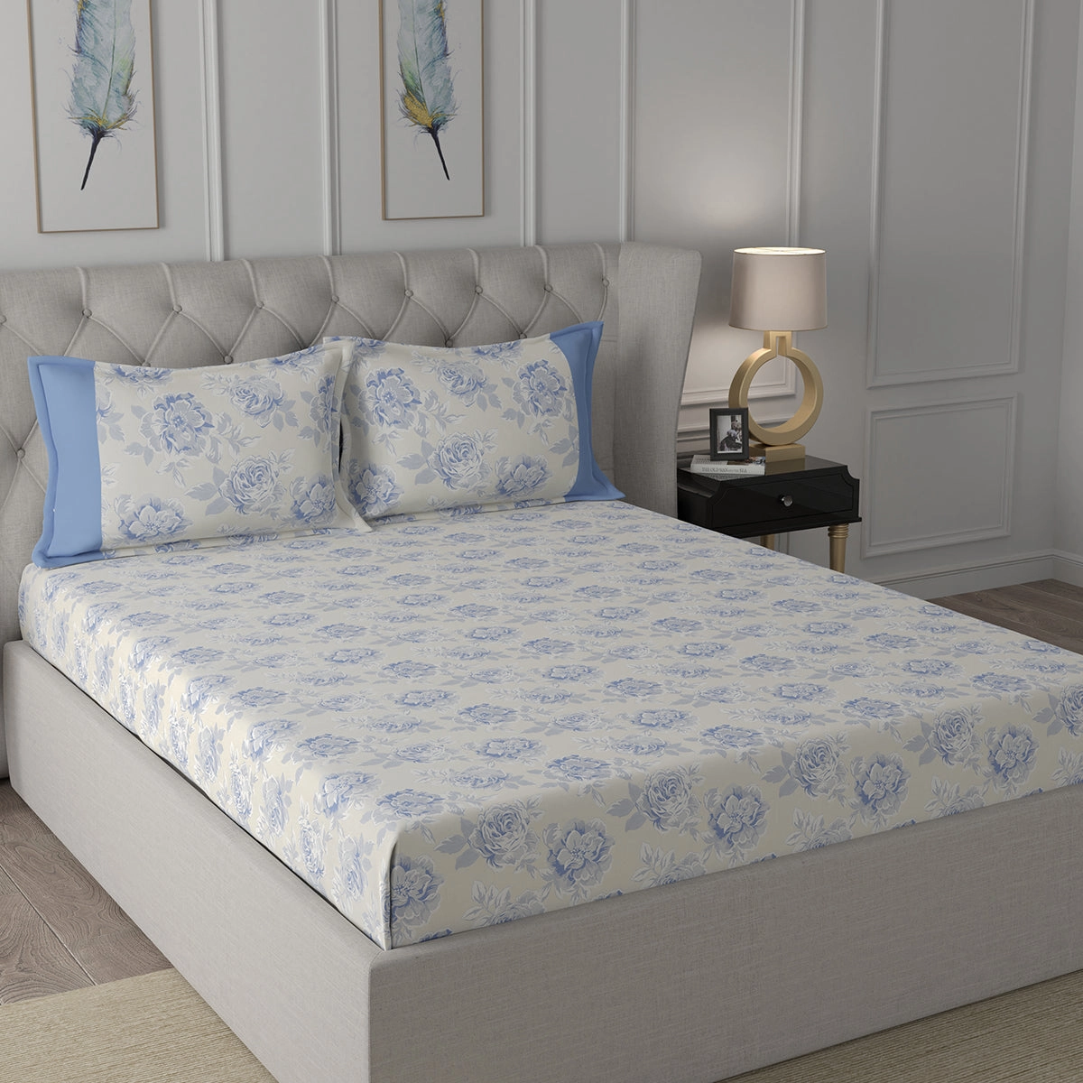 Backyard Patio Silvie Printed 100%Cotton Blue Bed Sheet with Pillow Case