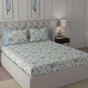Backyard Patio Valencia Printed 100%Cotton Aqua Bed Sheet with Pillow Case