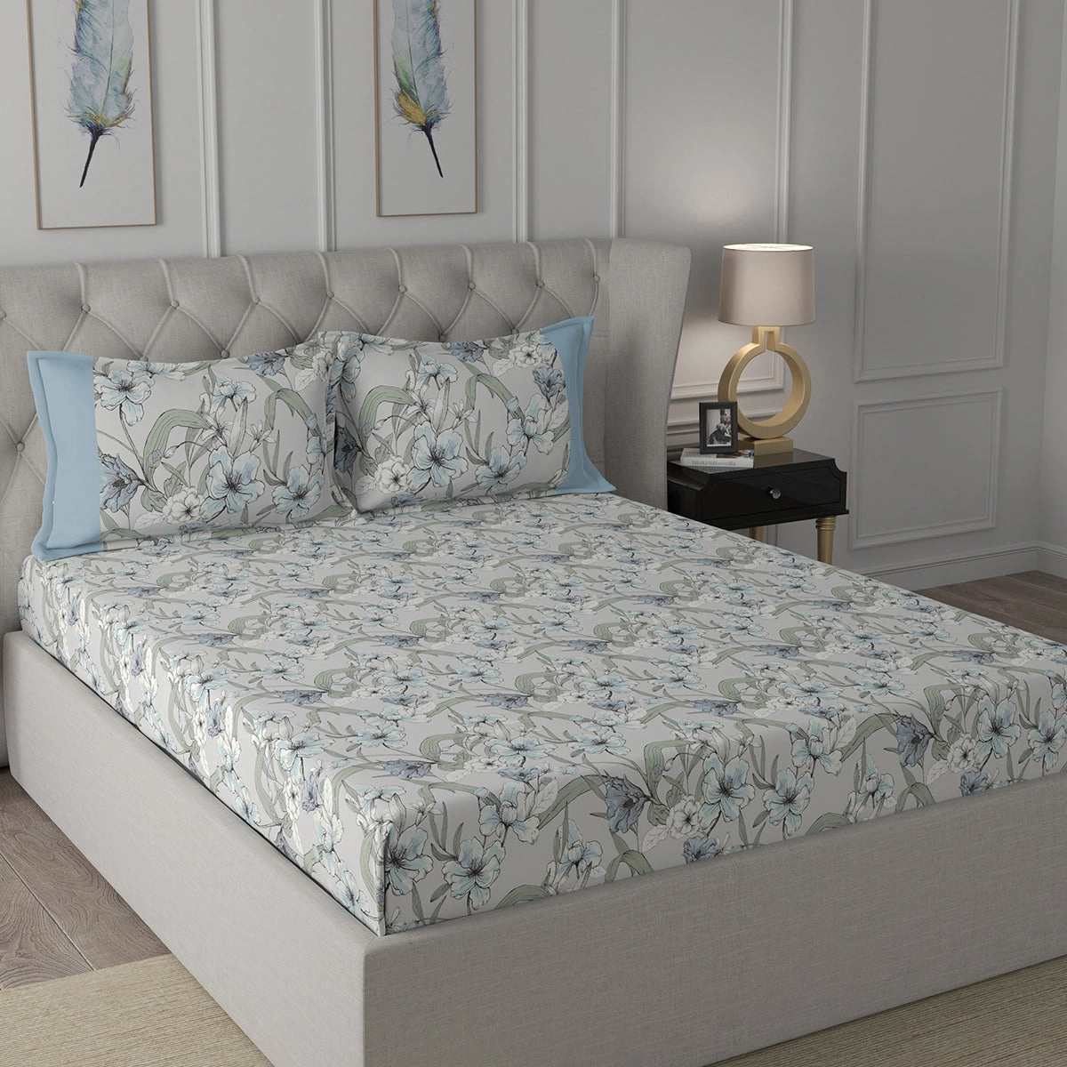 Backyard Patio Valencia Printed 100%Cotton Aqua Bed Sheet with Pillow Case