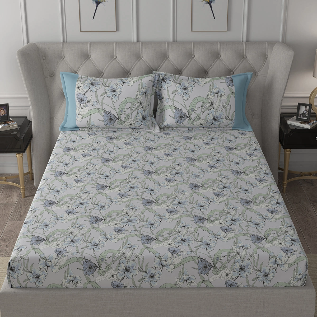 Backyard Patio Valencia Printed 100%Cotton Aqua Bed Sheet with Pillow Case