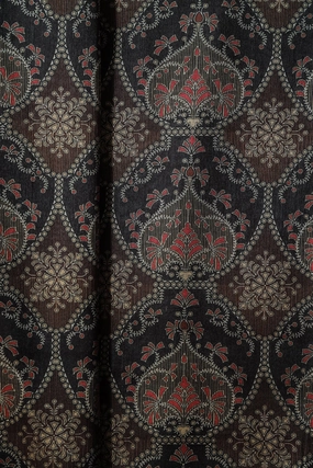 Black And Brown Traditional Pattern Digital Print On Mulberry Silk Fabric