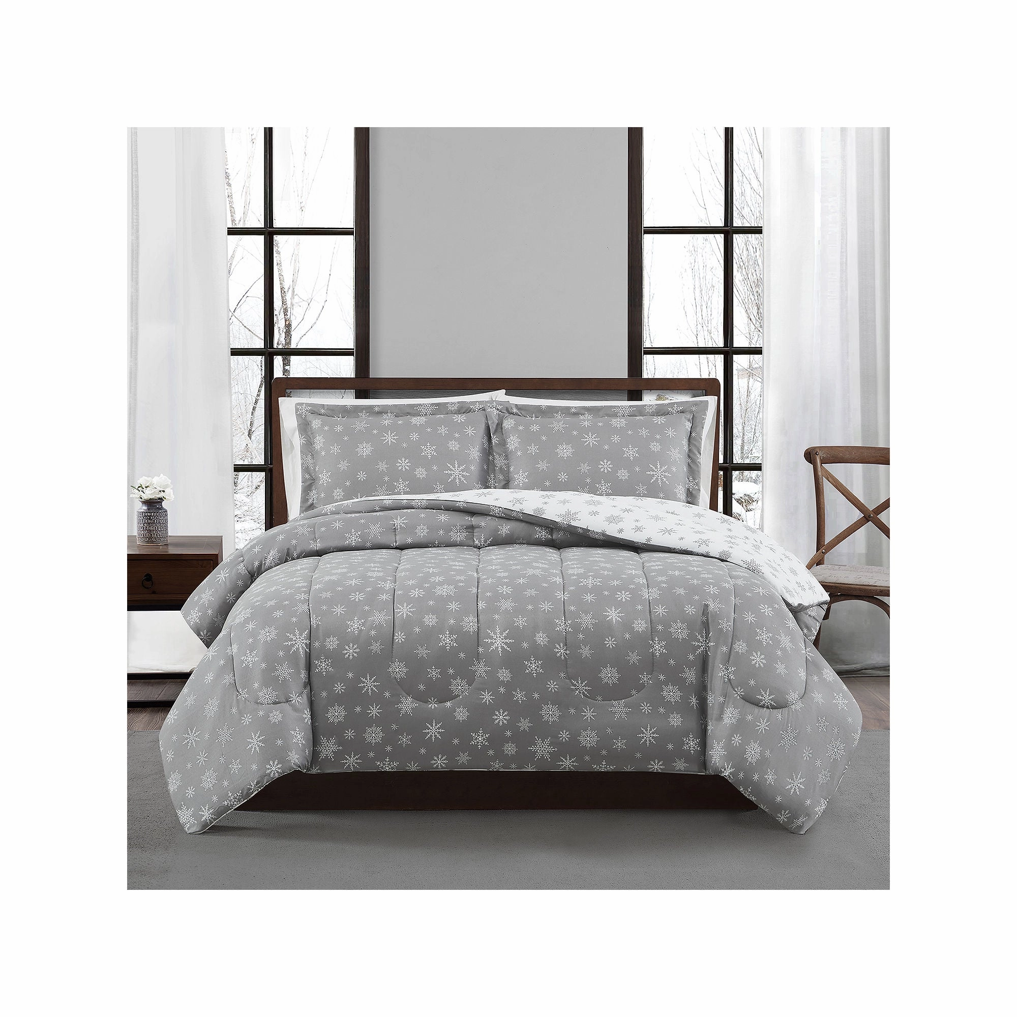 Brooklyn Loom Snowflake 3-Pc. Midweight Reversible Comforter Set - SNOWFLAKE GREY ONE SIZE