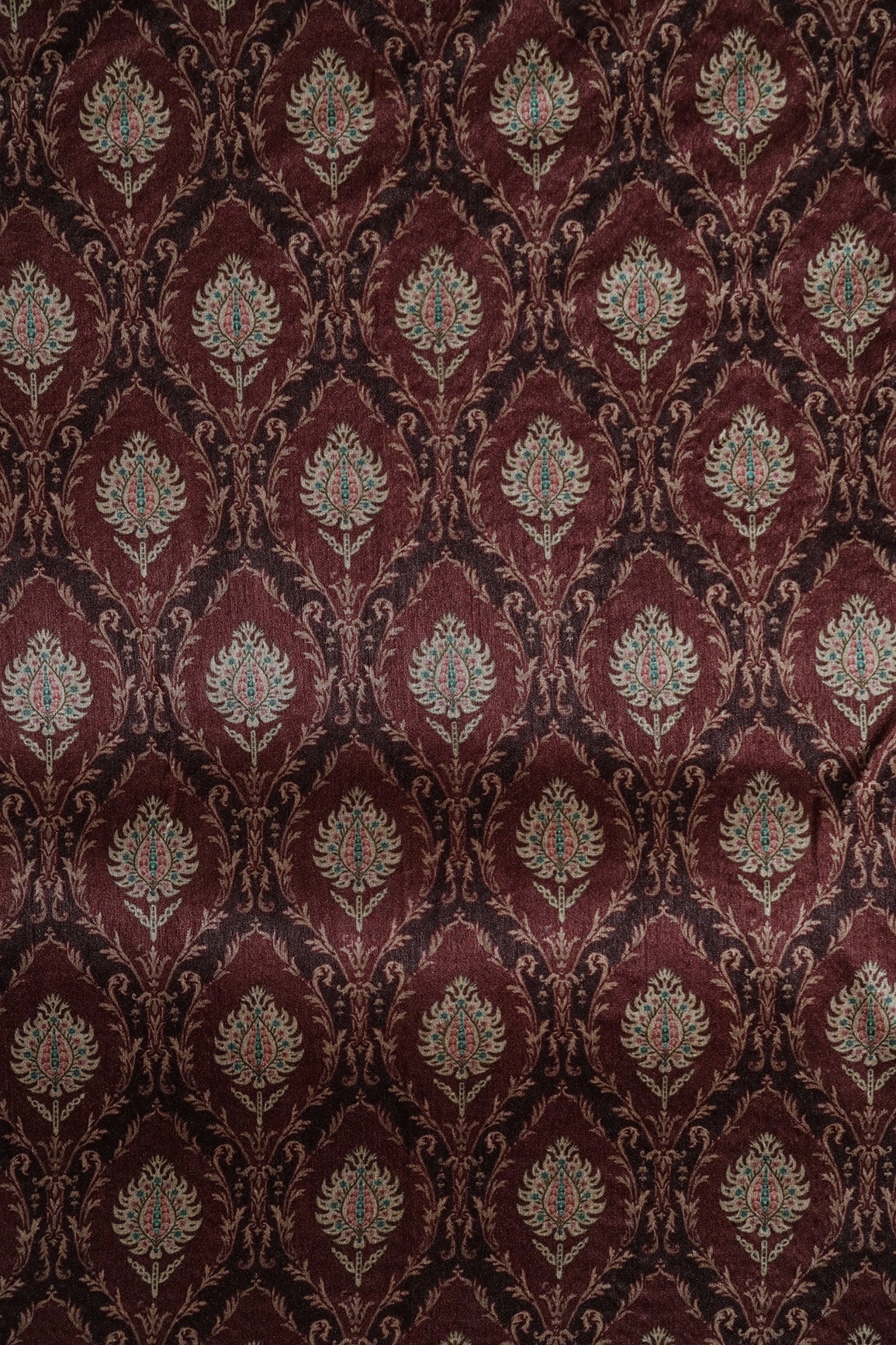 Brown Traditional Pattern Digital Print On Mulberry Silk Fabric