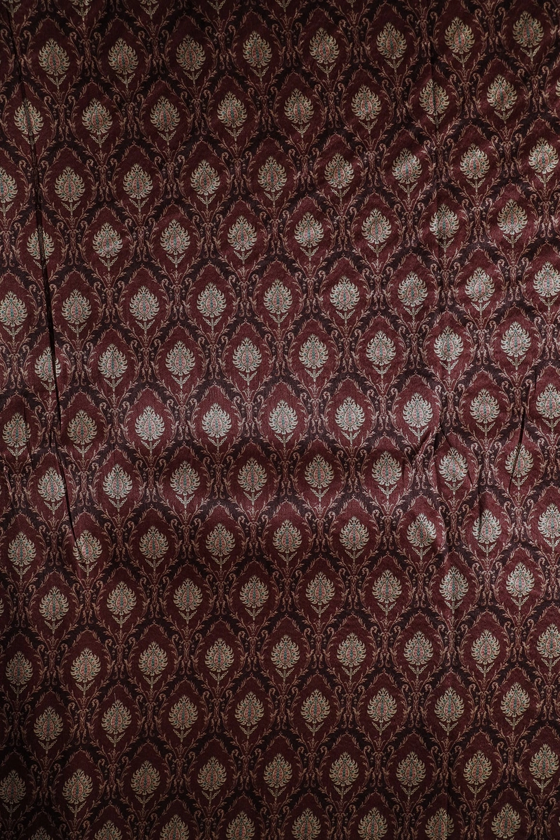 Brown Traditional Pattern Digital Print On Mulberry Silk Fabric