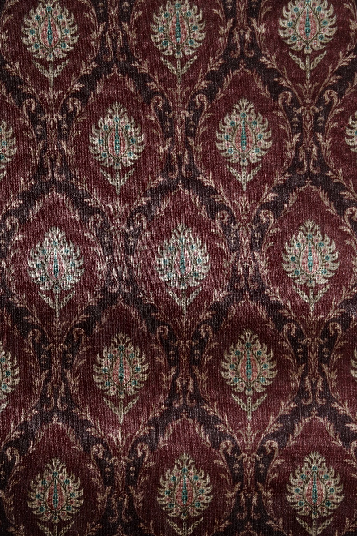 Brown Traditional Pattern Digital Print On Mulberry Silk Fabric