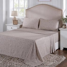 Classical Ornate Seamless Scroll Bed Sheet with Pillow Case Neutral