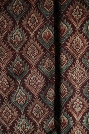 Cream Trellis Pattern Digital Print On Maroon Mulberry Silk Fabric