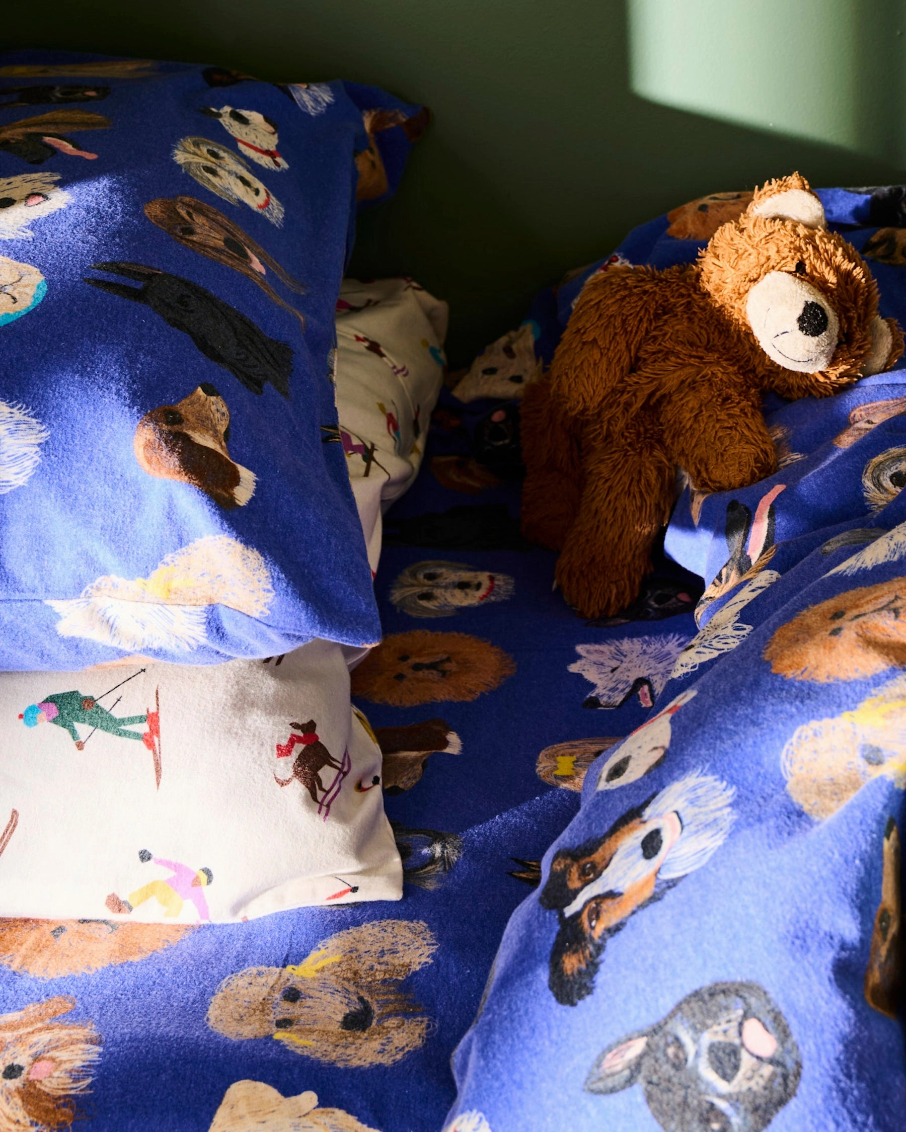 Dog Park Blue Flannelette Fitted Sheet