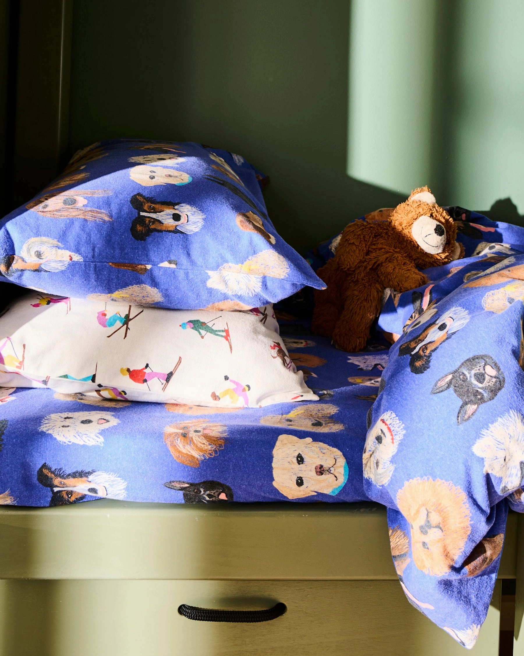 Dog Park Blue Flannelette Fitted Sheet