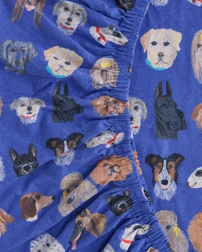 Dog Park Blue Flannelette Fitted Sheet