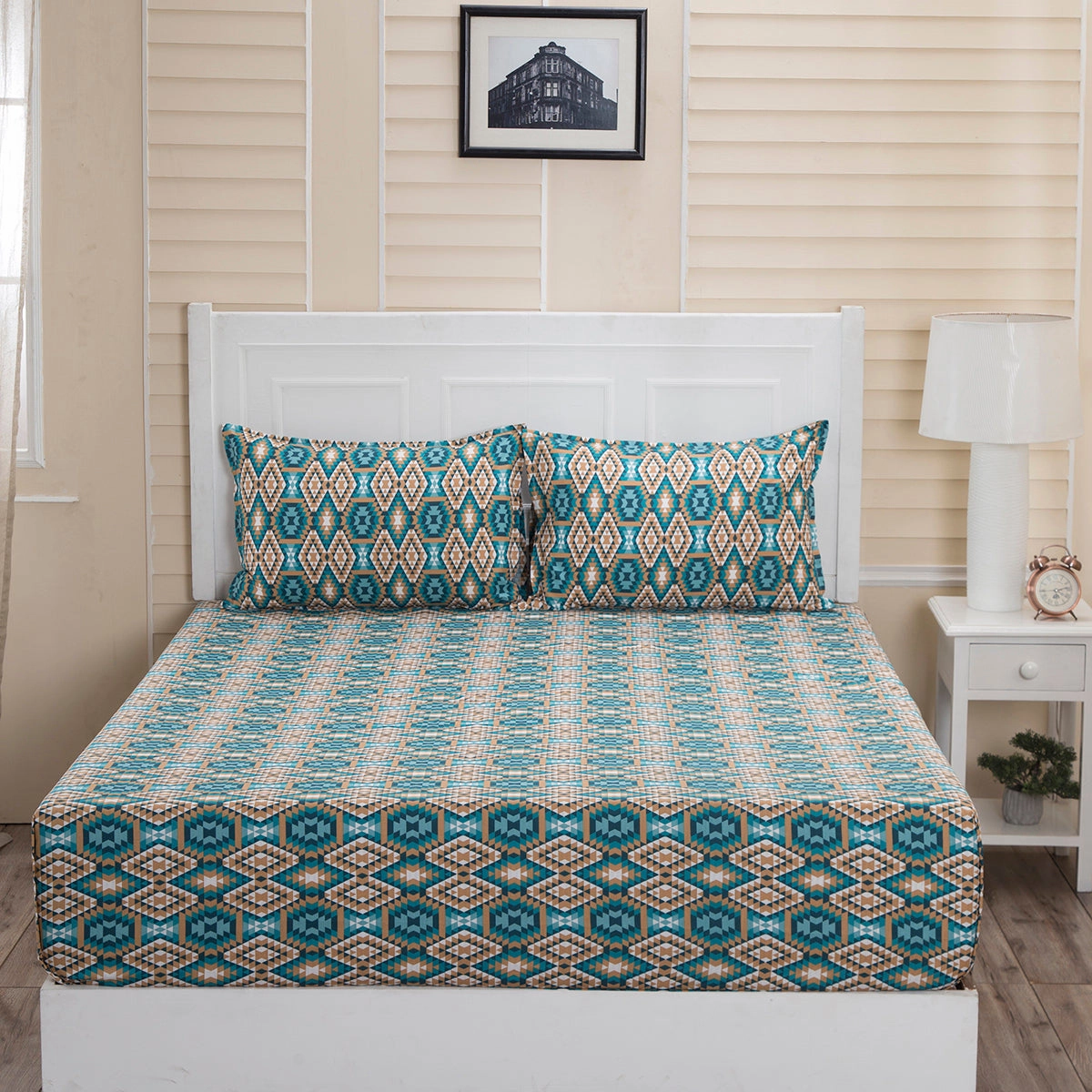 Donatella Aztec Printed 100% Cotton Blue Bed Sheet