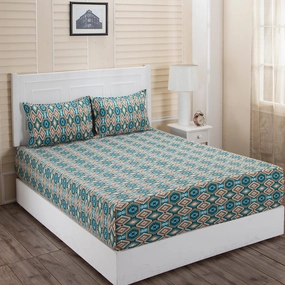 Donatella Aztec Printed 100% Cotton Blue Bed Sheet