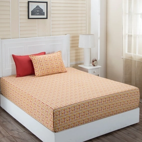 Donatella Breeze Printed 200 TC 100% Cotton Orange Bed Sheet