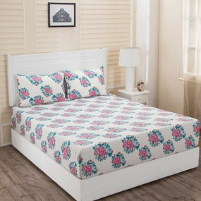 Donatella Carin Printed 144 TC 100% Cotton Pink Bed Sheet with Pillow Case
