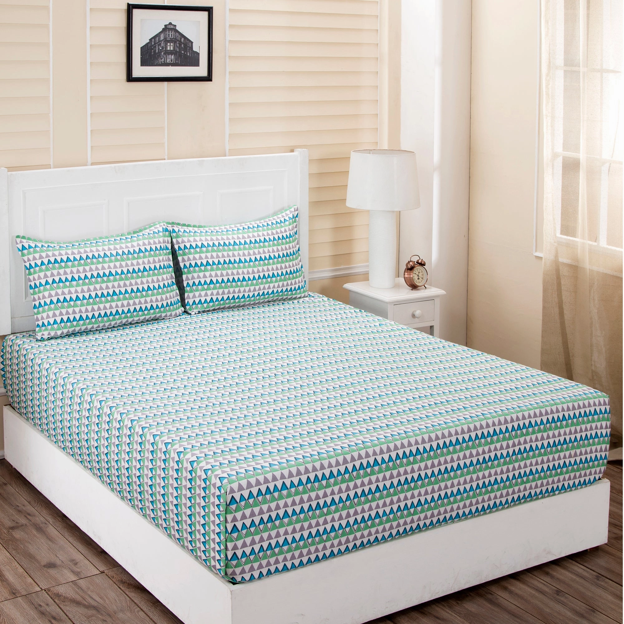 Donatella Elia Printed 200 TC 100% Cotton Blue Bed Sheet with Pillow Case