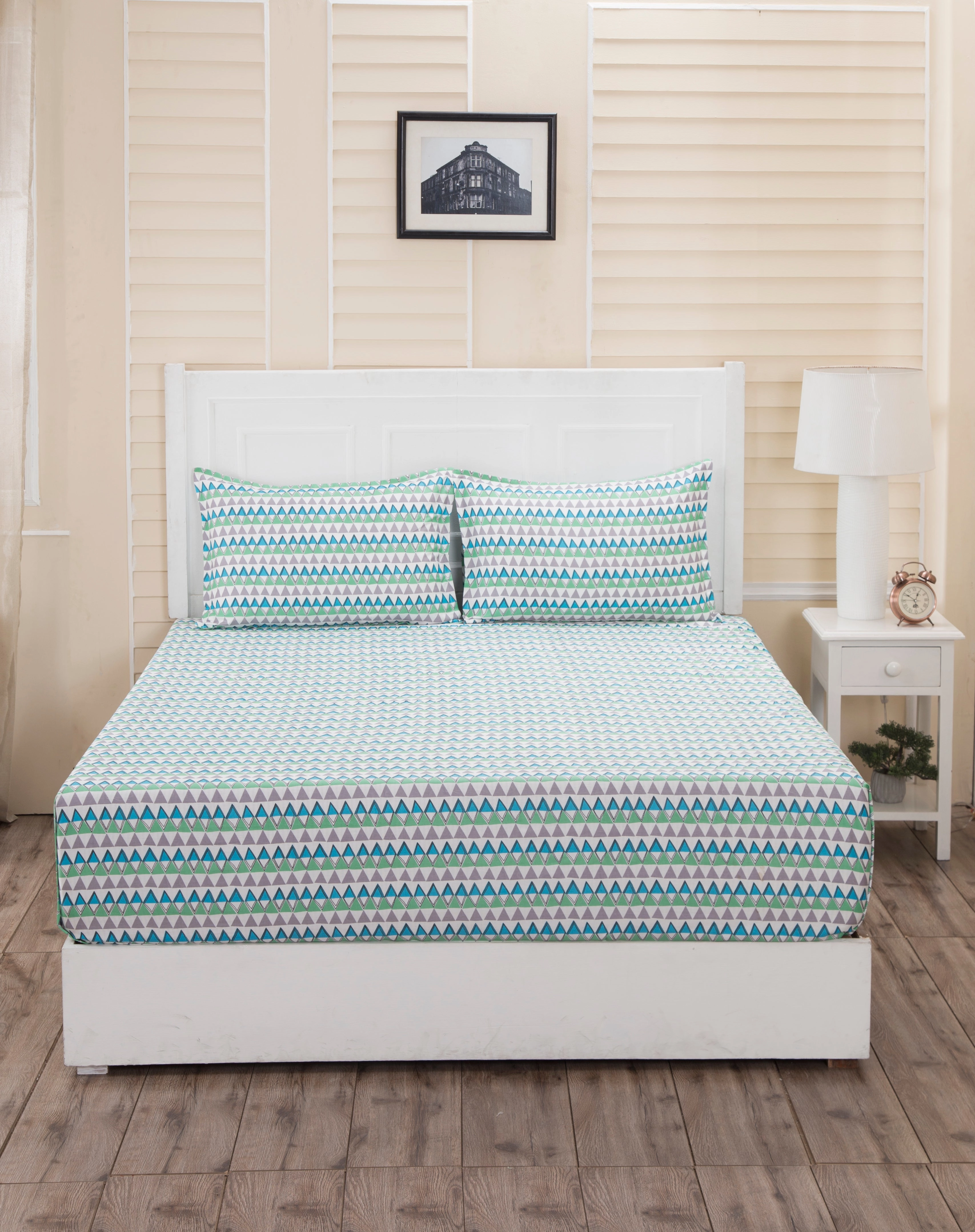 Donatella Elia Printed 200 TC 100% Cotton Blue Bed Sheet with Pillow Case