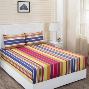 Donatella Isabella Printed 200 TC 100% Cotton Red Bed Sheet with Pillow Case
