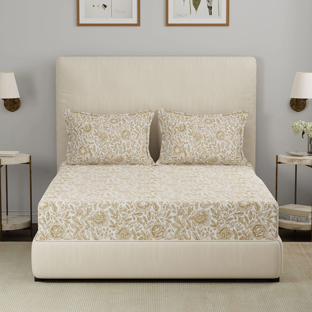 Eclectic Garden Henley 100%Cotton Print Bed Sheet With Pillow Case