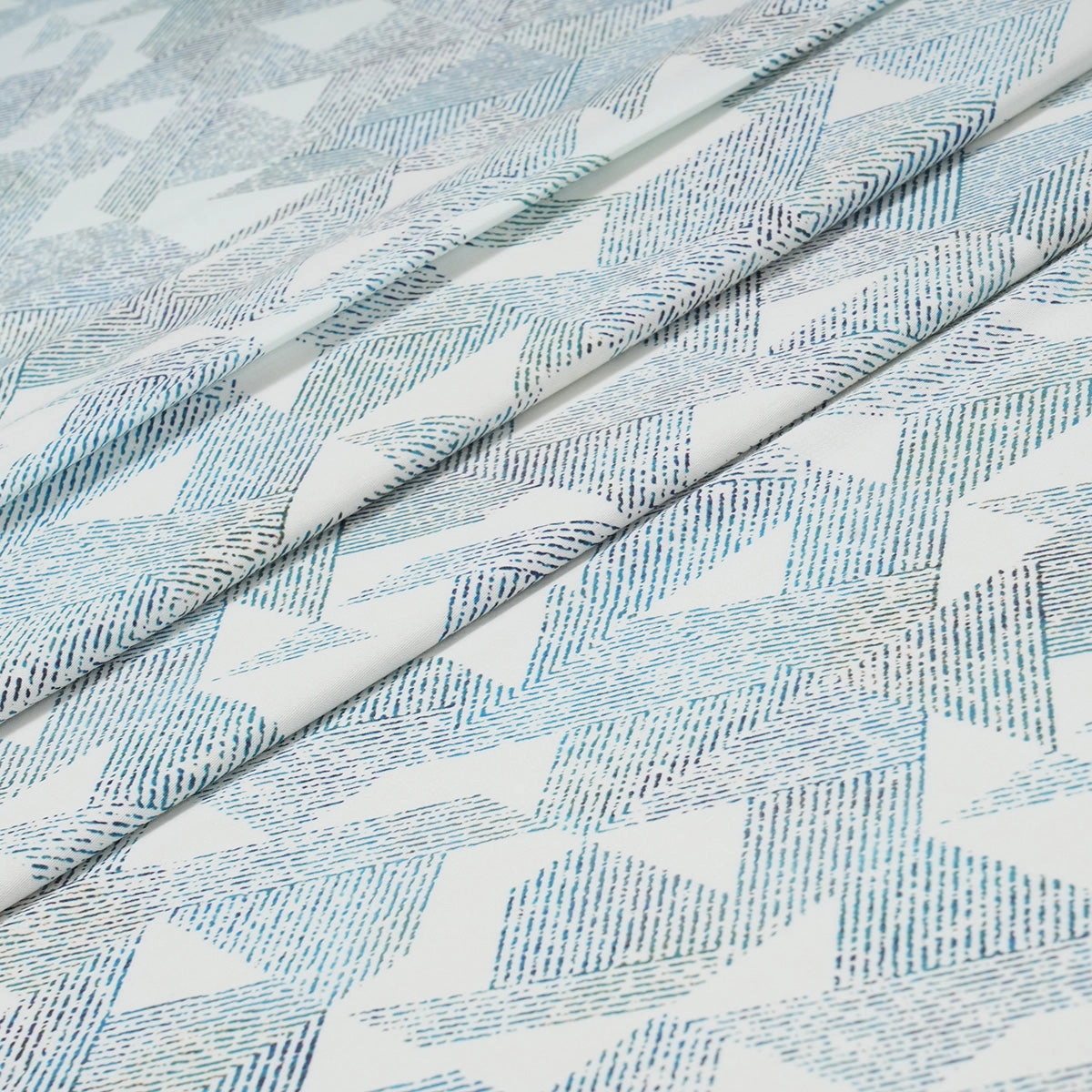 Eclectic Geo Triangle Digital Print 100% Cotton Blue Bed Sheet with Pillow Case