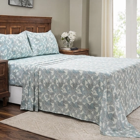 Eclectic Geo Triangle Digital Print 100% Cotton Blue Bed Sheet with Pillow Case