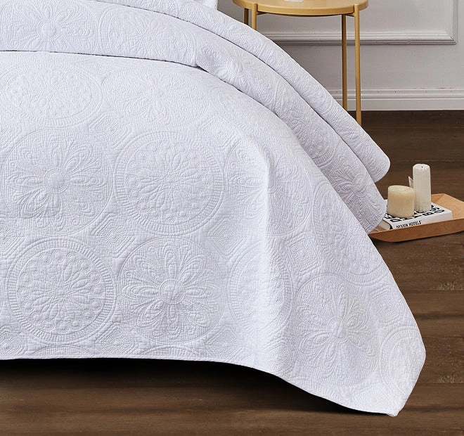 Embroidered Vivid White Coverlet Set Range