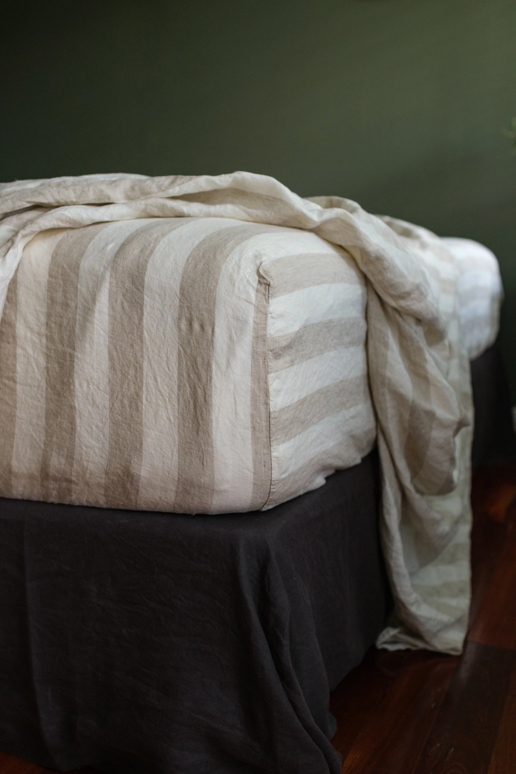 EUROPEAN FLAX LINEN FLAT SHEET - WIDE NATURAL STRIPE