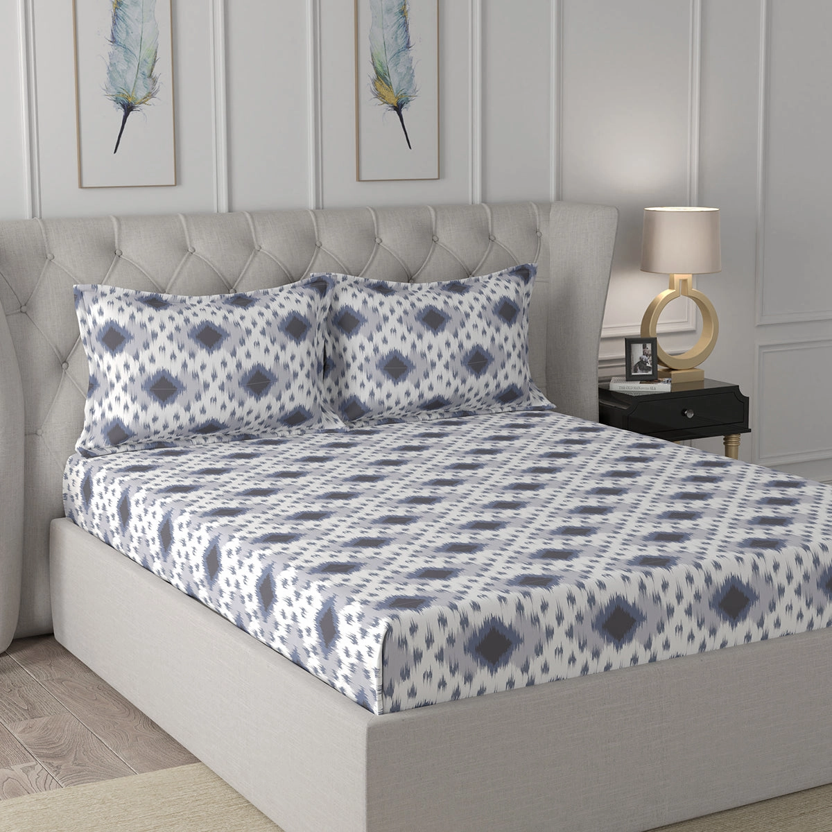 Florescence Arlen Printed 100% Cotton Blue Bed Sheet with Pillow Case