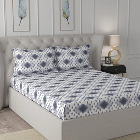 Florescence Arlen Printed 100% Cotton Blue Bed Sheet with Pillow Case